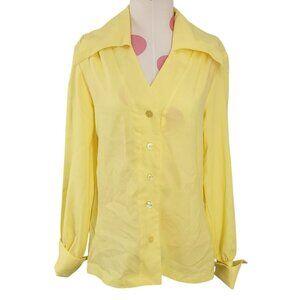Vintage Lady Arrow Yellow Collared Cuffed Long Sleeve Button Down Blouse 70's 12